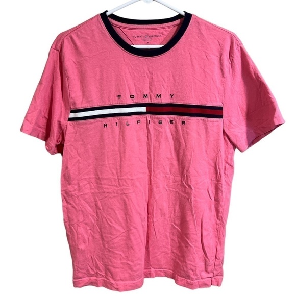 Tommy Hilfiger Short Sleeve Flag Graphic T-Shirt Size Medium Y2K Preppy Pink - Picture 2 of 9